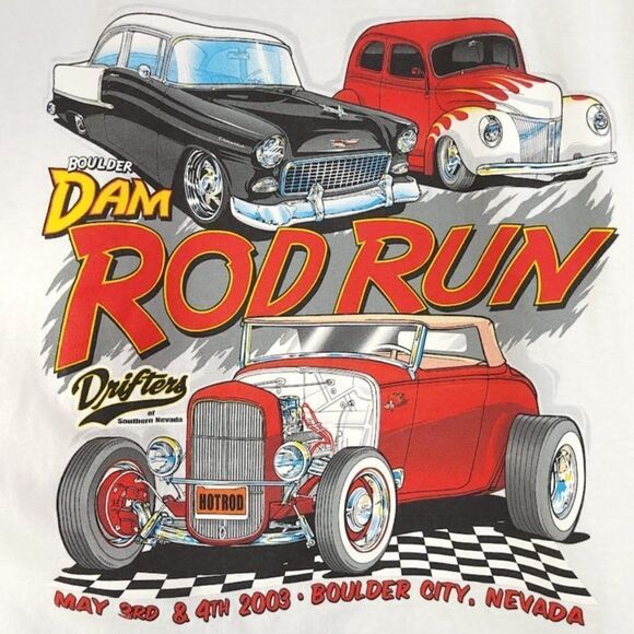 Boulder Dam Rod Run Drifters T Shirt Vintage Y2K 2003 Hot Rod Car Show Mens 2XL - Picture 4 of 6